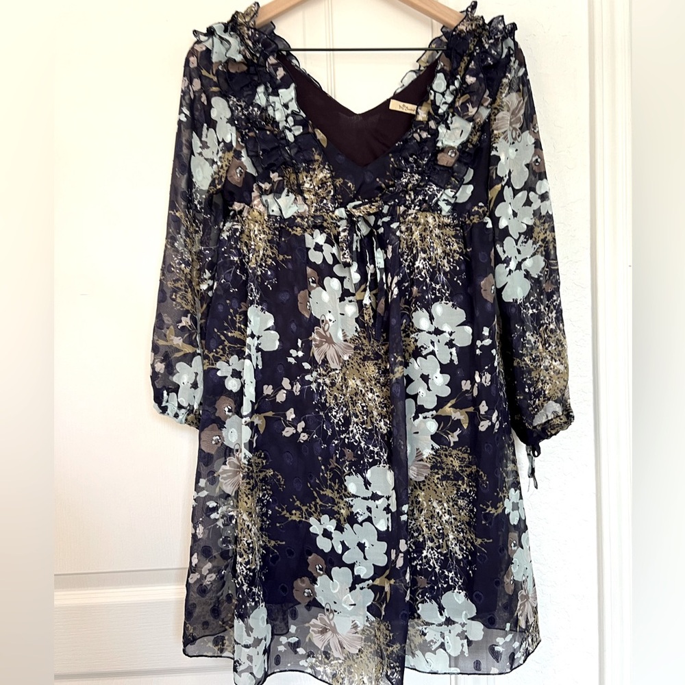 Bohemian Floral Print Mini Dress | M